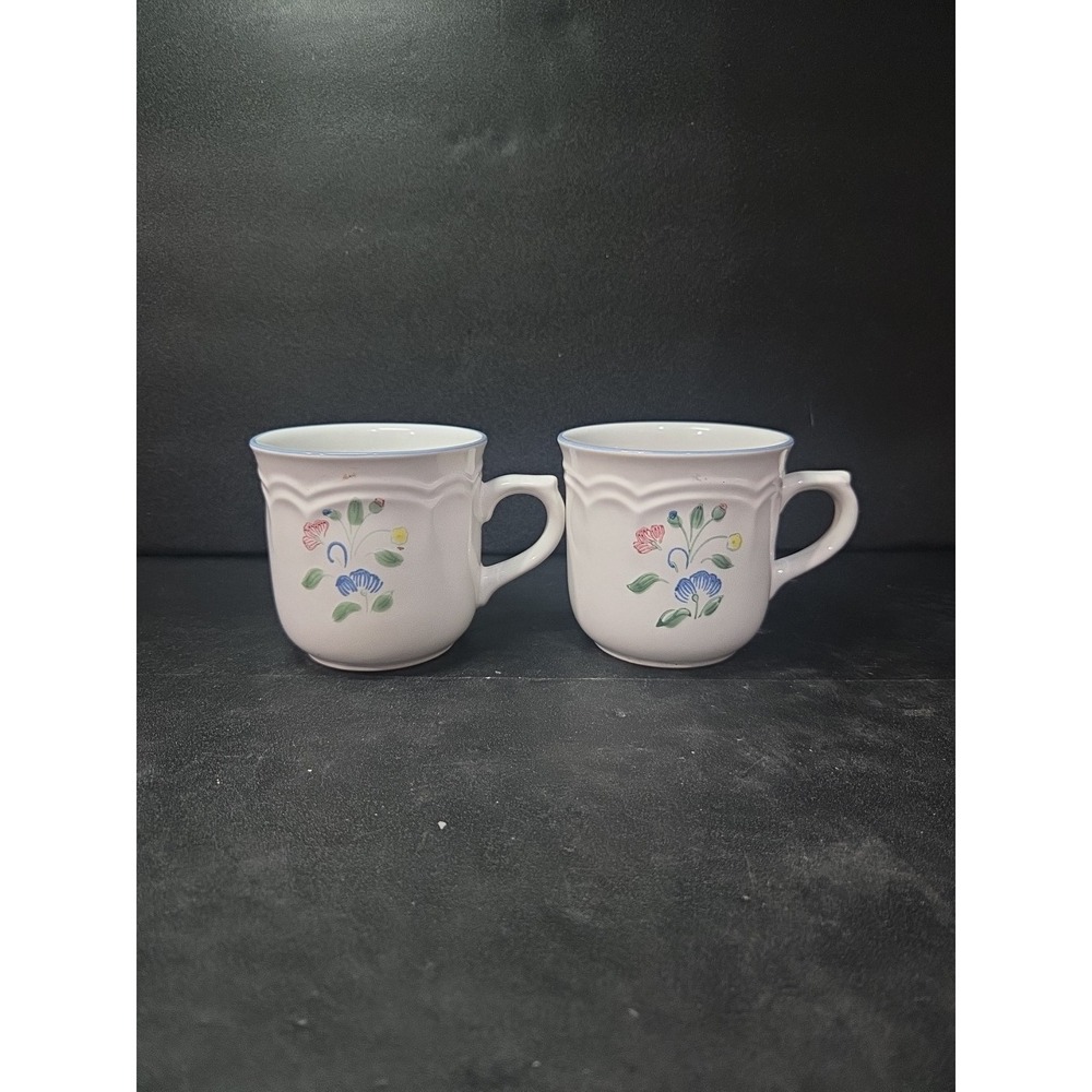 Floral Expressions Stoneware Coffee Cups, Japanese Tea Cups, Vintage Set of 2